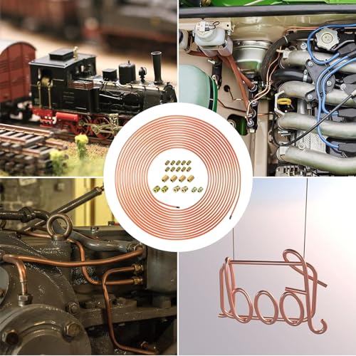 Copper Coated Brake Line 3/16 Coated Steel Brake Line Tubing Kit (3/16" x 25FT) with 16 Fittings & 4 Unions - size: 3/16 inch