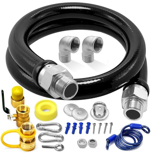 1675KIT48 Safety System Kit, 48" Mobile Gas Hose Connector with 2 Elbows, 3/4" Quick Disconnect, 3/4" Gas Flex Line & Gas Valve, Quick Connect & Disconnect for Commercial Kitchen Equipment.