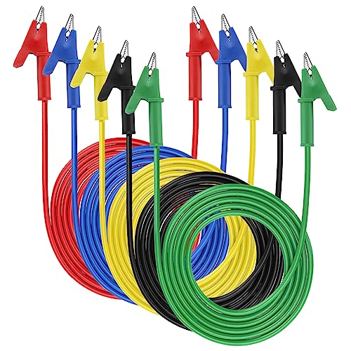 Sumnacon 5Pcs Dual Ended Alligator to Alligator Clips, 15A Alligator Clip Leads with Insulators Clips, 5 Colors 9.84/3m Flexible Alligator Clip Wires for Electrical Testing - size: 9.84ft/3m