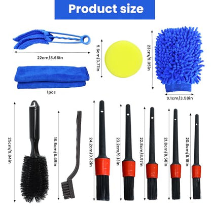15 Pcs Car Cleaning Kit, Car Detailing Wash Brush Set, Auto Interior External Wash Cleaning Set for Car Motorcycle Bike Wheels, Engine, Emblems, Air Vents, Dashboard, Leather