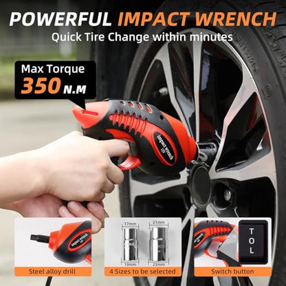 STANDTALL Electric Car Jack 5 Ton 12V Hydraulic, Impact Wrench, Inflator | Fits Sedan SUV Truck, Lift Range 5.9-17.7in, 350 N·m Torque, 35L/min Air Pump, 150 PSI Gauge, Compact Case - color: Black Jack+Impact Wrench