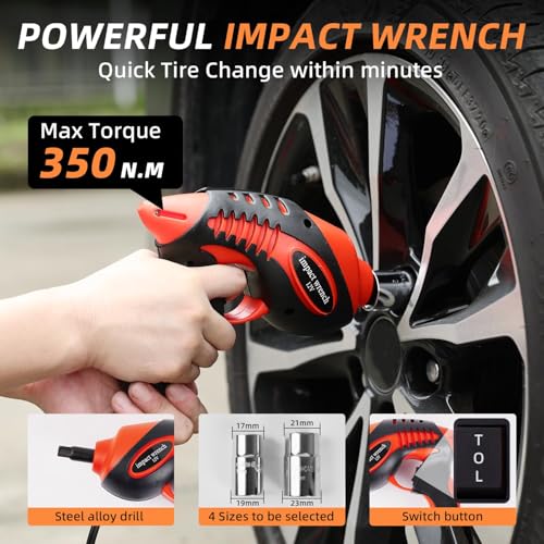 STANDTALL Electric Car Jack Kit 5 Ton 12V Electric Jack for Car with Impact Wrench and Tire Inflator Pump for SUV Sedan Truck Change Tires Garage Repair - color: Red Jack+Impact Wrench