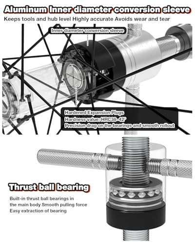 Bike Hub Bearing Removal Tool – Expanding Collet Puller with Thrust Bearing for Hub & Freehub Service, Compatible with 6–20 mm Inner and 14–39 mm Outer Bearings
