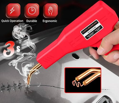 220W Plastic Welder, 1200PCS Staples 40PCS Rods Plastic Welding Kit, 5 in 1 Welding Tips Tape Sandpaper Wire Mesh Stand Metal Brush Screwdriver Plastic Welder Kit Bumper Repair Kit (Red) - color: Red