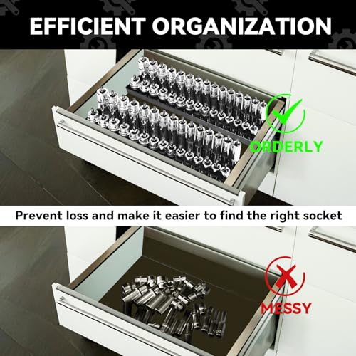 AIUITIO 6PCS Socket Organizer Tray Set, Red SAE & Black Metric Socket Storage Trays, 1/4-Inch, 3/8-Inch & 1/2-Inch Drive Deep and Shallow Socket Holders for Toolboxes