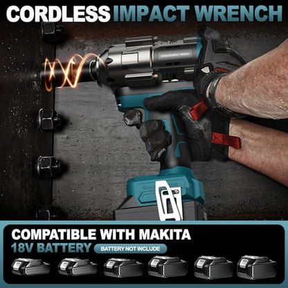 Cordless Impact Wrench for Makita 18V Battery – 1/2" Brushless Impact Driver, 900 Ft-Lbs (1200Nm) High Torque, 4-Speed, LED Light, Includes 6 Sockets (Bare Tool Only)