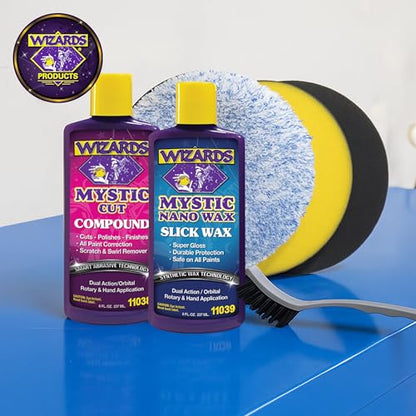 Wizards Buffing Polisher Kit – Foam Cutting Polishing Pads with Wax and Compound - Car Auto Body Scratch Remover - Orbital Buffer Attachment for Painted Surfaces - Paint Correction and Polishing