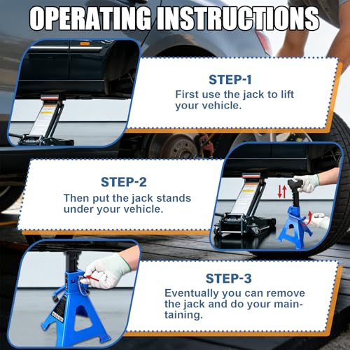 3 Ton Jack Stands Heavy Duty 6,600 LBs, Car Jack Stand for Trucks with Double Pin Locking & Extra Rubber Pads, 11.3"-16.5" Adjustable for Garage, Home,DIY Vehicle Lifting, 1 Pair Blue - size: 3 Ton