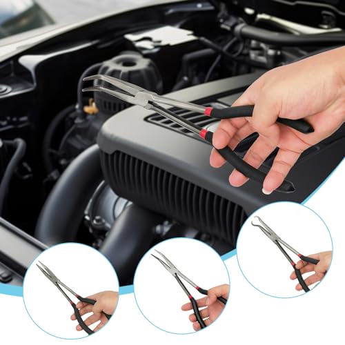 4 Pack 11" Long Nose Pliers Set with Portable Bag, Insulated Grip - Straight Needle Nose, 45/90 Degree Angle Curved & Circle Tools for Wire Bending, Shaping, Trimming - size: 4pcs With Bag