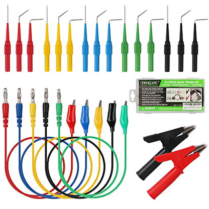 SWANLAKE 22-Piece Back Probe Kit, Multimeter Back Probe Pins with Test Leads and Alligator Clips, Automotive Electrical Circuit Diagnostic Tool Set for Car Repair - color: 22PCS Milti-color