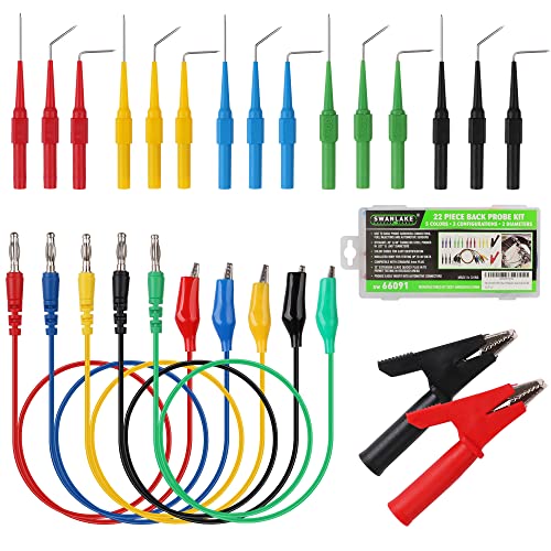 SWANLAKE 22-Piece Back Probe Kit, Multimeter Back Probe Pins with Test Leads and Alligator Clips, Automotive Electrical Circuit Diagnostic Tool Set for Car Repair - color: 22PCS Milti-color