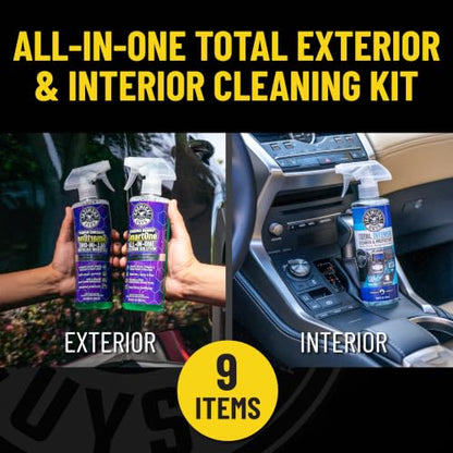 Chemical Guys, Raging Rhino Exterior, Interior & Tire Shine Kit | All-in-one exterior spray, interior cleaner, tire shine, microfiber towels and applicators in a storage bag, giftable set - size: 17.33 Fl Oz (Pack of 3), style: Quick Detailing Kit With Ba