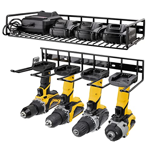 UNITEDPOWER Wall Mounted Power Tool Organizer Holder, Heavy Duty Utility Storage Rack for Battery Powered Hand Tools, Cordless Drill Rack, Workshop, Shed, Garage, Home - style: Drill Rack & Tool Shelf