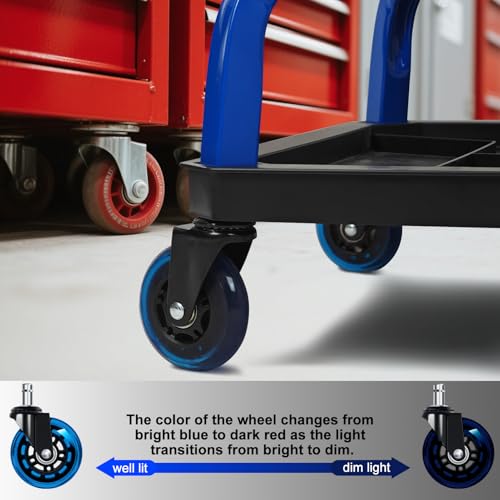 Rolling Stool with Blue Wheels,Heavy Duty Garage Work Mechanic Rolling Shop Stool with Backrest, Adjustable Height 360°Swivel Roller Mechanic Chair with 2 Tool Trays, 330 LBS Capacity - color: Blue Stool With Blue Casters