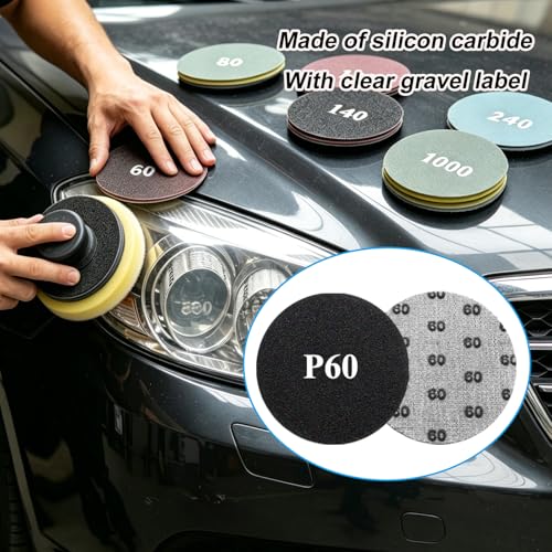 92PCS 3 Inch Wet Dry Sanding Discs for Dremel Tool Accessories,60-10000 Grit Hook and Loop Sandpaper for Dremel Polishing Kit,Used for Car Headlight Restoration,Metal,Resin Polishing - size: 3 Inch