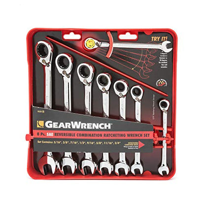 GEARWRENCH 8 Piece 72-Tooth 12 Point Reversible Ratcheting Combination SAE Wrench Set | 9533N - size: (Pack of 1)