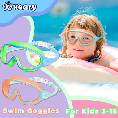 Keary 2 Pack Kids Swim Goggles for 3-15 UV Protection Anti-Fog Pool Water Swimming Goggles for Boys Girls Youth Toddler - color: Orange & Green
