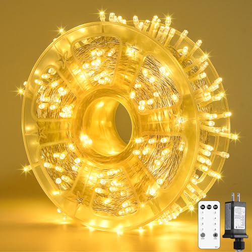 JMEXSUSS 400 LED Christmas Lights Indoor Outdoor, 132 ft Warm White String Lights Plug in with Remote, 8 Modes Twinkle Christmas Tree Lights for Bedroom Outside Patio Home Party Xmas Holiday Decor - color: Warm White, size: 400 LED