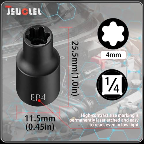 EP Socket EP4, 6 Point 1/4” Dr Female External E-Torx Plus Socket | EP Socket, Female External, E-Torx Plus Socket, External, Cr-V Steel, High Deformation Prevention - size: EP4