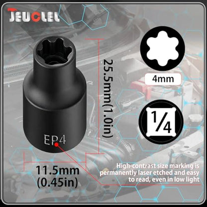 EP Socket EP4, 6 Point 1/4” Dr Female External E-Torx Plus Socket | EP Socket, Female External, E-Torx Plus Socket, External, Cr-V Steel, High Deformation Prevention - size: EP4