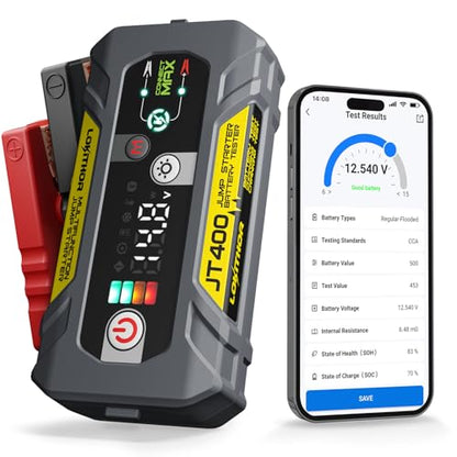 LOKITHOR JT400 12V Jump Starter and Battery Tester 2-in-1, 2500A Battery Jumper Starter Portable for Up to 8.5L Gas & 6.5L Diesel Engines, 100-2000 CCA Load Capacity Automotive Load Tester (Yellow) - color: Yellow