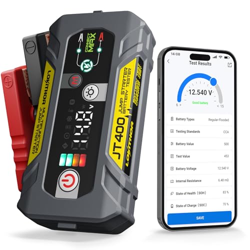 LOKITHOR JT400 12V Jump Starter and Battery Tester 2-in-1, 2500A Battery Jumper Starter Portable for Up to 8.5L Gas & 6.5L Diesel Engines, 100-2000 CCA Load Capacity Automotive Load Tester (Yellow) - color: Yellow