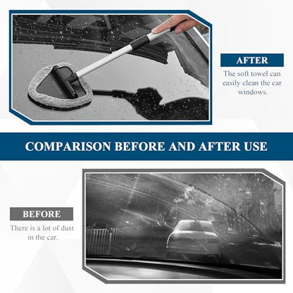 Car Windshield Cleaner Tool, Vehicle Windshield Window Cleaner with Extendable Handle & 3 Different Reusable Pads, Universal Auto Window Glass Cleaning Kit for Car SUV Truck (Triangular) - size: Triangular