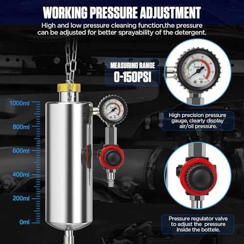 C100 Fuel Injector Cleaner Kit,Non-dismantle Fuel Injector Cleaner Machine,1000ML 150PSI Fuel Injection Systems Cleaning Tools with Various Adapters and Packing Box for Gasoline Injectors - size: C100