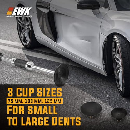 EWK Pneumatic Car Dent Puller Kit, Air Compressor Suction Cup Dent Puller with 75mm 100mm 125mm Cups, Slide Hammer Paintless Dent Removal Tool for Auto Body Repair
