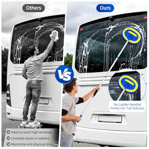 Car Wash Brush with Long Handle - 62" Car Wash Kit with Chenille Microfiber Cleaning Brush, Car Washing Mop with 3 Replacement Mitts, Scratch-Free Scrub Washer Wand for Vehicles, RV, Truck Blue - color: Blue