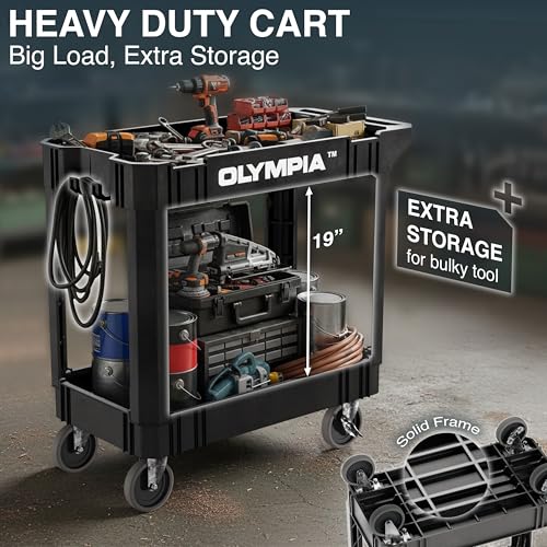 Olympia Tools 87-884-917 Indoor Outdoor Heavy Duty Rolling Utility Cart with 2 Shelves and 500 Pound Capacity for Home, Industrial, Retail, and Commercial Use, Black - size: 500 Lb