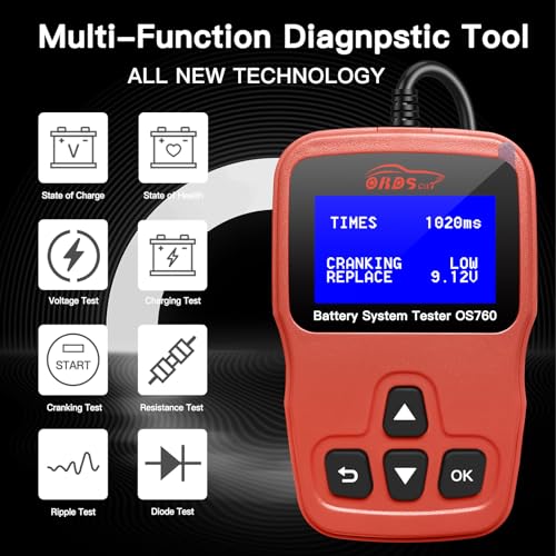 OS760 12V Car Battery Tester Automotive 100-2000 CCA Battery Load Tester Auto Cranking Charging Test Scan Tool Digital Alternator Analyzer