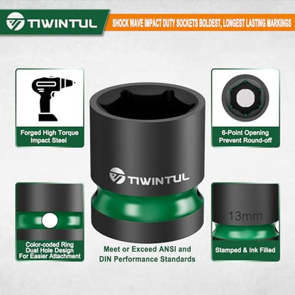1/2" Drive Shallow Impact Socket Set, 8-24mm, Metric, CR-MO, | 6-Point, 16 Pieces Stubby Socket Set for Automotive Maintenance, Repairs and DIY Projects - size: 16pcs-1/2"