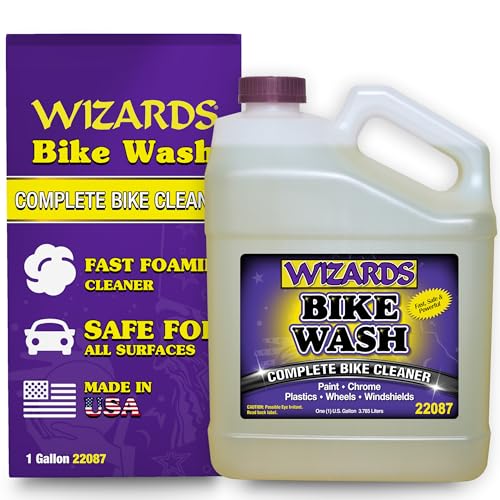 Wizards Complete Bike Wash - Motorcycle Cleaner Spray, Foaming pH-Controlled Formula Lifts Road Grime, Brake Dust and Engine Grease from Paint, Chrome and Plastics for Bike Detailing - 1 Gallon - size: 1 Gallon