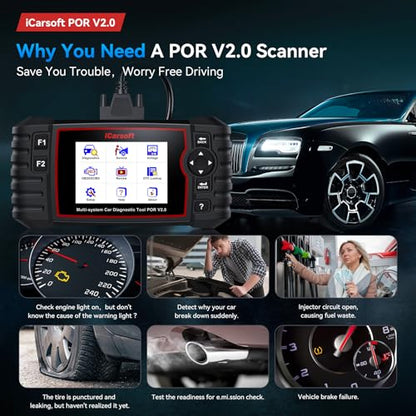 iCarsoft POR V2.0 fit for Porsche/Cayenne/911 Full Systems Diagnostic Scan Tool, OBD2 Scanner with 9 Resets, Live Data, Battery Test,CAN-FD Supported, Lifetime Free Update - style: POR V2.0
