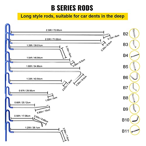 VEVOR Rods Dent Removal Kit, 21 Pcs Paintless Dent Repair Rods, Stainless Steel Dent Rods, Whale Tail Dent Repair Tools, Professional Hail Dent Removal Tool For Minor Dents, Door Dings And Hail Damage - style: 21 Pcs with 21 Rods