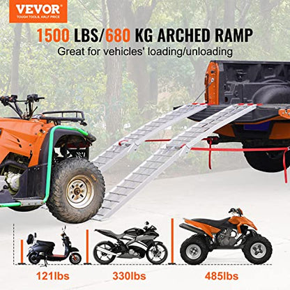 VEVOR 7.5ft Aluminum Ramps, 1500 lbs Folding Loading Ramps (2 pcs Set) for Pickup Trucks Bed, Trailers Ramp with Load Straps for Dirt Bike, UTV, ATV, Trucks, Lawn Mowers, Cargo Trailer, 89" L x 12" W - size: 1500lbs