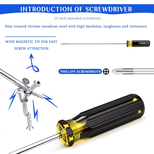 FERCAISH Slotted and Phillips Screwdriver, 15" Long Screwdriver Set - Cross-head Screwdriver, High Strength Magnetic Screwdriver - color: 1pcs-cross-head