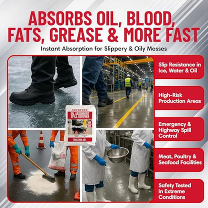 SHURFOOT 44lb Non-Slip Oil Absorbent - Provides Ice Traction & Vapor Suppression - Spill Control for Blood, Water & Oils - USDA Approved - Floor Dry Absorbent Odorless - Fire-Safe & Dustless - size: 44 LB