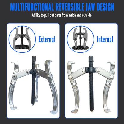 3" 4" 6" 8" Gear Puller Set,2 Jaw & 3 Jaw Bearing Puller Kit with Reversible Jaws,Cr-V Steel Heavy Duty Pulley Puller Tool for Internal External Bearing Gear Pulley Flywheel Removal. - color: Blue