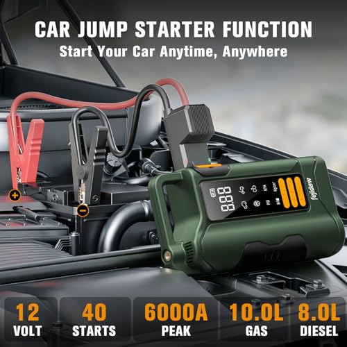 Jump Starter with Air Compressor, 6000A Car Battery Jump Starter, 20000mAh Battery Jumper Starter Portable for 10L Gas/Diesel Engine with 160PSI Booster, LED Display & Light, Jumper Cables - size: 6000A+20000mAh