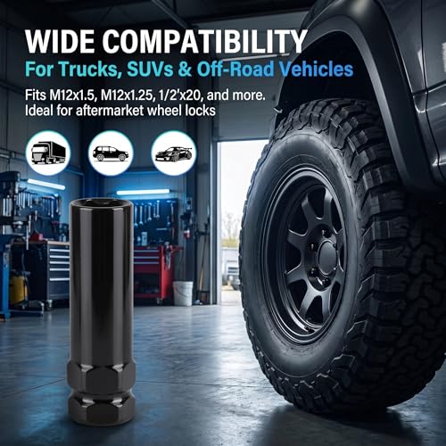 6 Spline Lug Nut Socket, Steel Lugs Nuts Removal Tool, Wheel Lock Nut Key, Wheel Lock Removal Tool for 19 mm(3/4 Inch) & 21 mm(13/16 Inch) Hex Socket Wrench (Black)