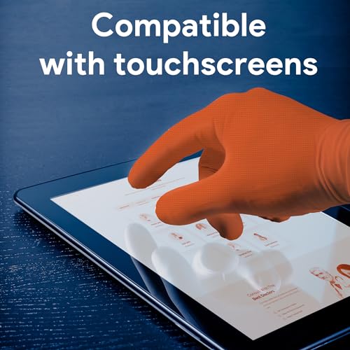 WECARE 8 Mil Nitrile Gloves - Heavy Duty Mechanic Gloves, with Diamond Grip - Powder and Latex Free Disposable Gloves - color: Orange, size: X-Large