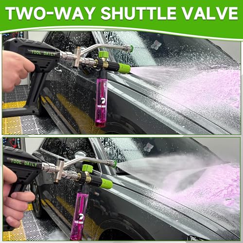 Tool Daily Short Pressure Washer Gun with Mini Foam Cannon Dual Connector | 5 Power Washer Nozzle Tips for Car Wash, 1/4 Inch Quick Connect, 3600 PSI - size: 100 ml