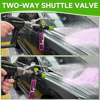 Tool Daily Short Pressure Washer Gun with Mini Foam Cannon Dual Connector | 5 Power Washer Nozzle Tips for Car Wash, 1/4 Inch Quick Connect, 3600 PSI - size: 100 ml