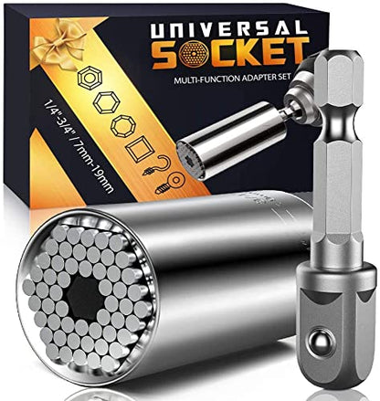 Stocking Stuffers for Men Super Universal Socket Tools Gifts for Men | Grip Set Power Drill Adapter Cool Stuff Gadgets Present Ideas Gift for Dad Husband Him Adults Mens Gifts Christmas for Women - style: A-Universal Socket(Silver)