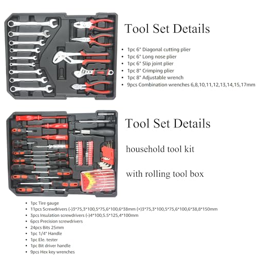 Campfun 899PCS Tool Set, Household Tool Kit with Rolling Tool Box, Complete Tool Box Set Hand Tool Set with Tool Box, Mechanic Tool Set Rolling Tool Set for Home/Auto Repair Tool Set, Black - color: Black