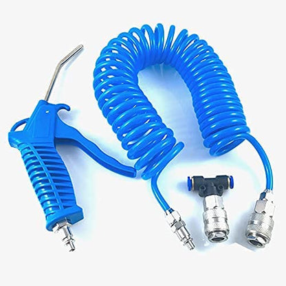 Air Blow Gun Kit Air Duster Cleaning Nozzle Blow Spray Tool Kit with 5 Meter Long Coil PU Air Hose,4×6mm(Blue) - color: Blue