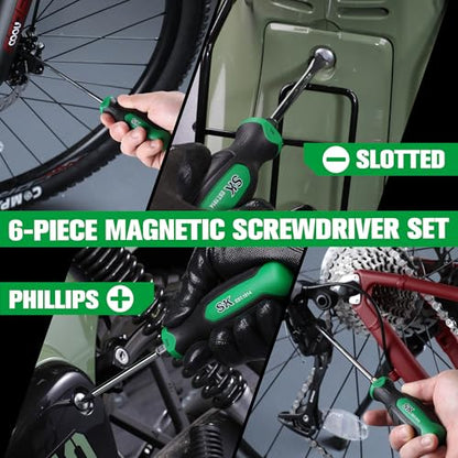 SK 6-Piece Magnetic Screwdriver Set, S2 Steel, 3 Slotted & 3 Phillips Screwdrivers, SureGrip Handle - style: Slotted & Phillips
