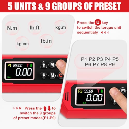 SUERCUP 1/2" Adjustable Digital Torque Wrench (1.5-99.6Ft.Lb/2-135N.m) | Interchangeable 14x18mm Head with 42mm Jaw & 1/2" Ratchet, Vibration, Buzzer & LED Flash, for HVAC, Flare Nut & Auto Repair - size: 1.5-99.6Ft.Lb/2-135N.m(14x18 mm)